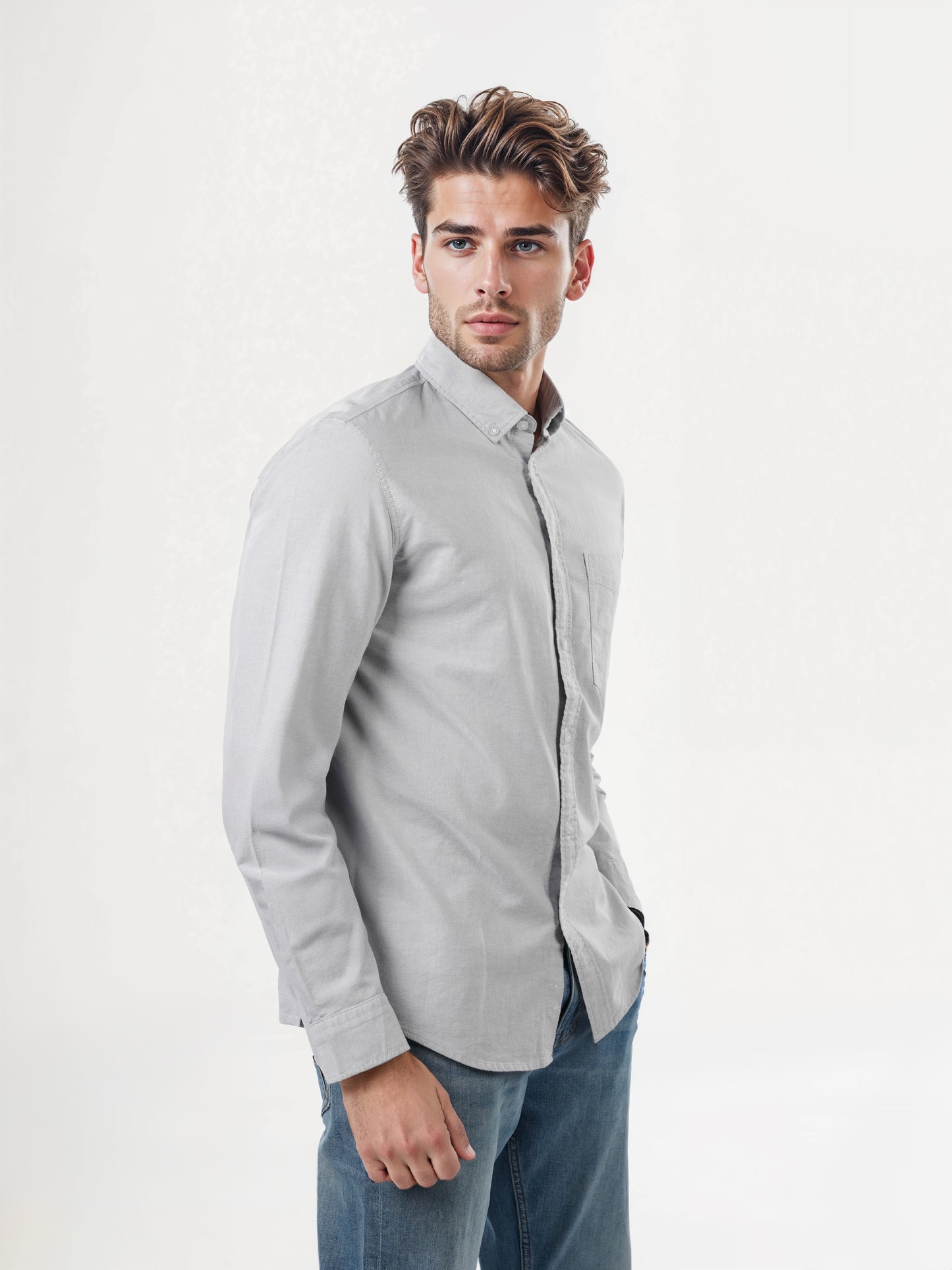 Celio* Solid Regular Fit Cotton Grey Shirts