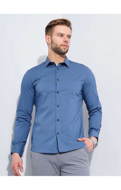 Celio* Solid Regular Fit Workwear Blue Shirts