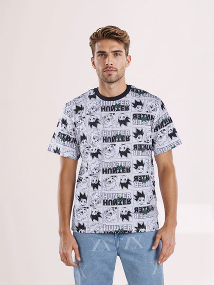 Celio* Hunter Men White Printed Boxy Fit Cotton T-shirt