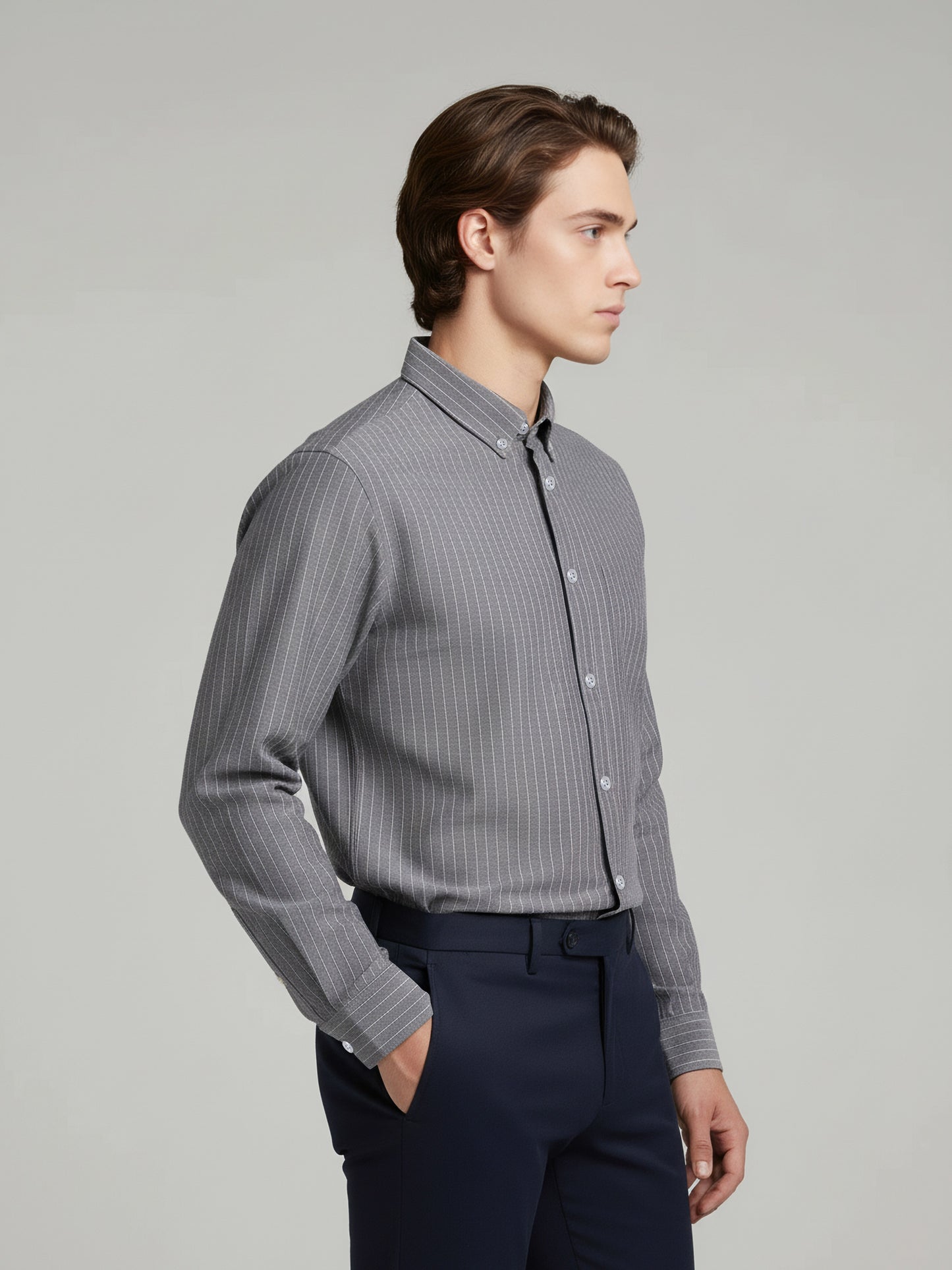 Celio* Men Grey Striped Oversize Cotton Shirts