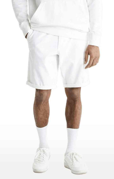 Celio* Cotton-Blend Regular Fit White Shorts