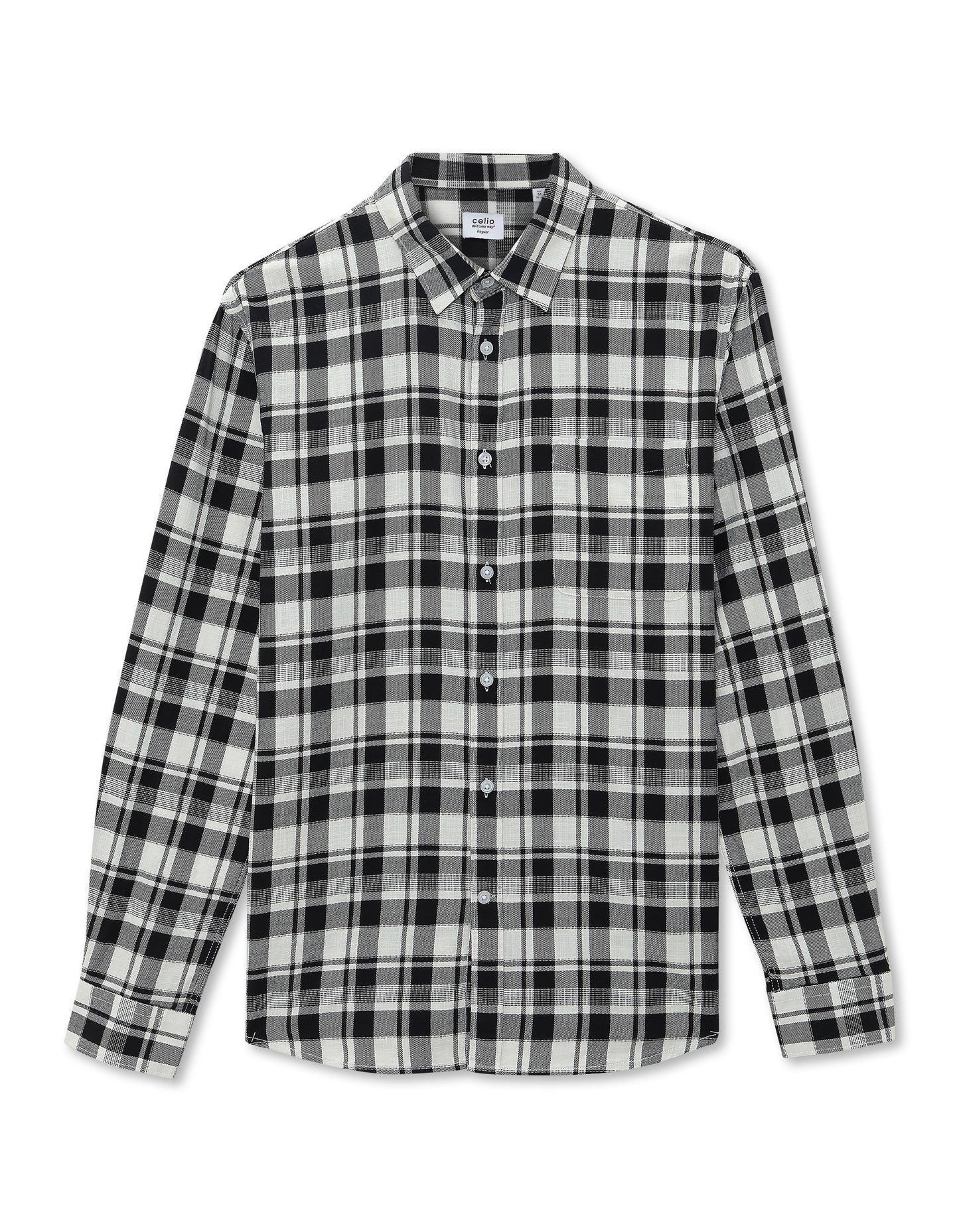 Celio Regular Fit Spread Collar 100% Cotton Shirt - Black