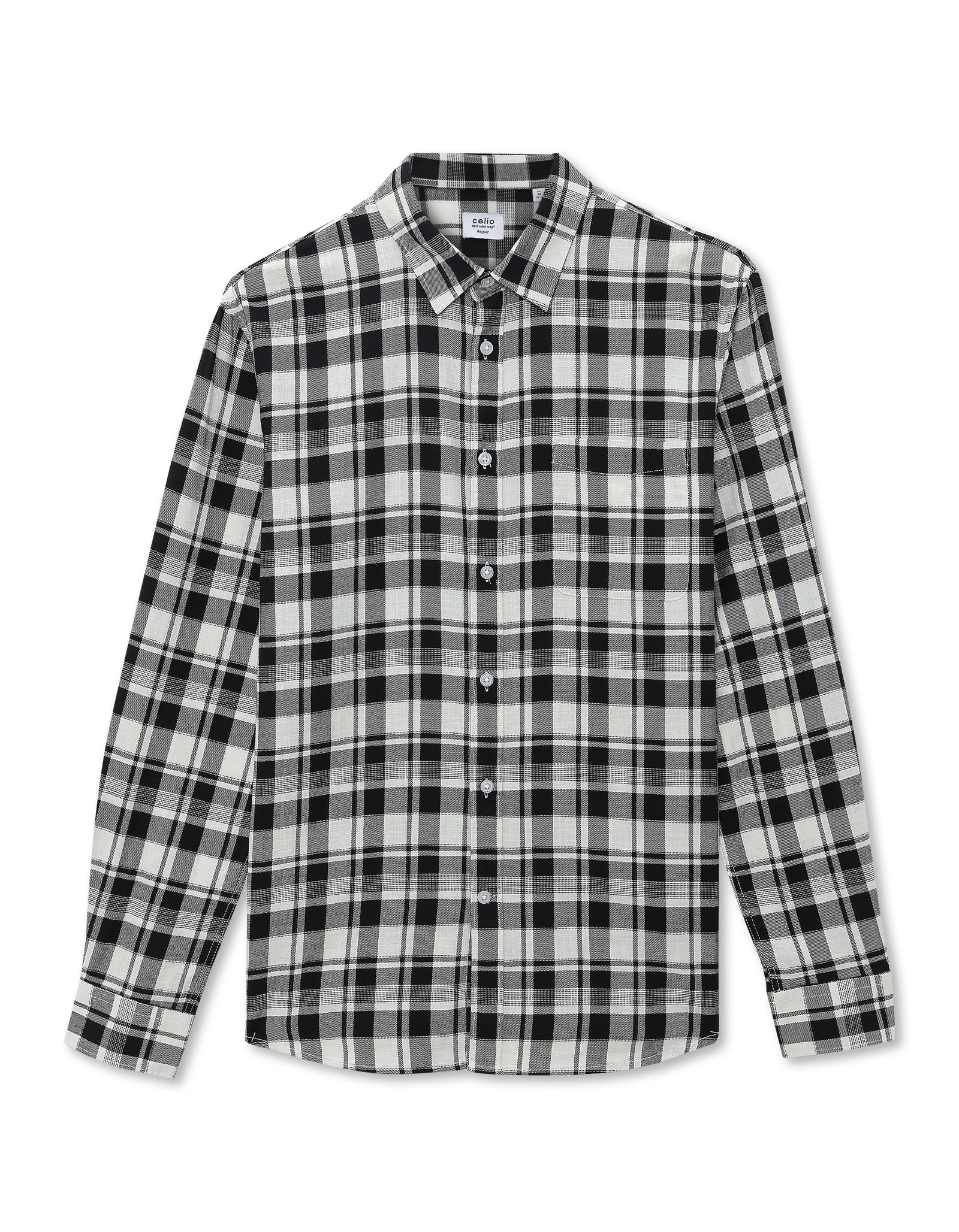 Celio Regular Fit Spread Collar 100% Cotton Shirt - Black