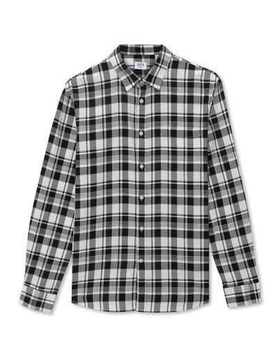 Regular Fit 100% Cotton Checked Spread Collar Shirt - Black