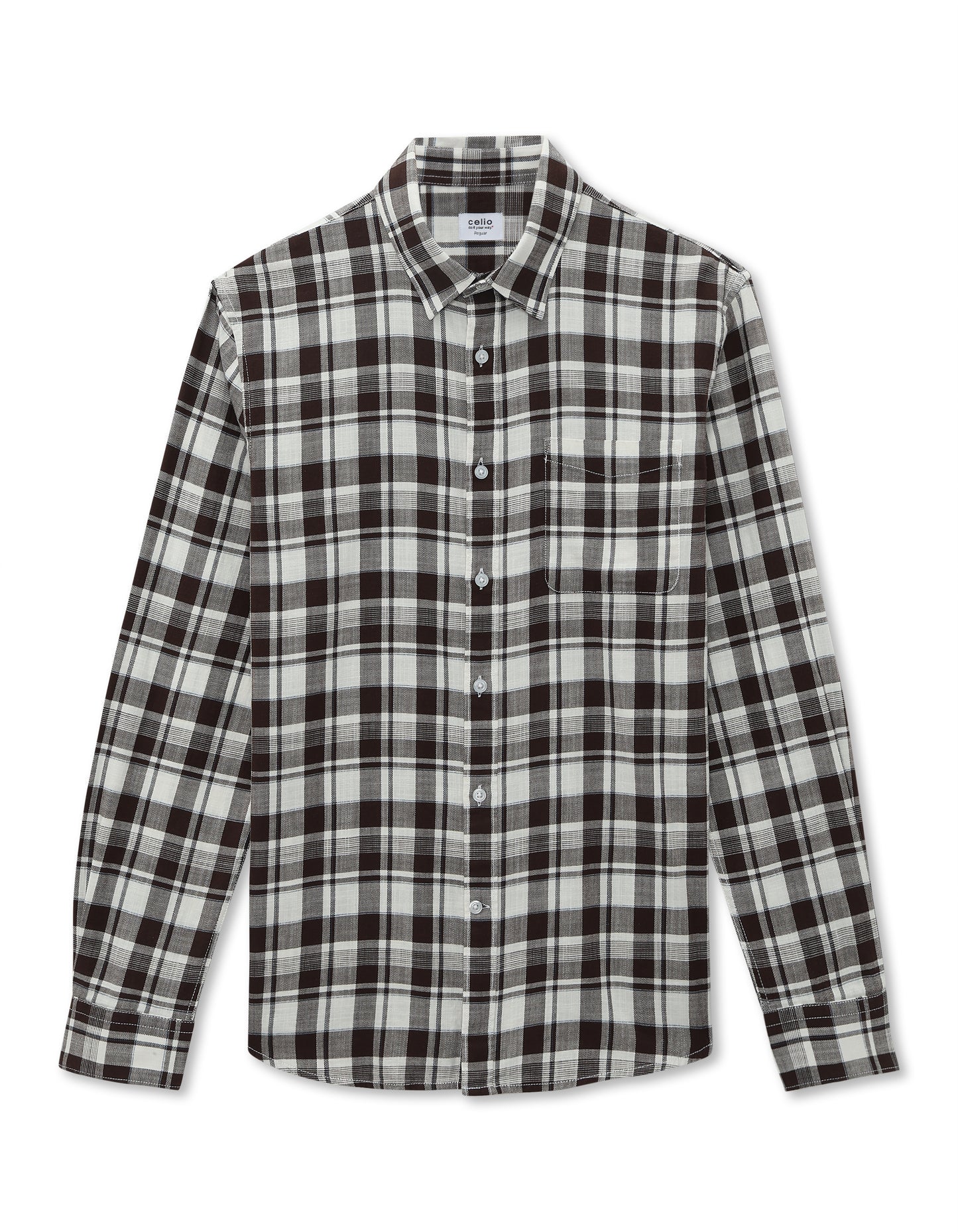 Celio Regular Fit Spread Collar 100% Cotton Shirt - Brown