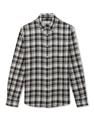 Regular Fit 100% Cotton Checked Spread Collar Shirt - Brown