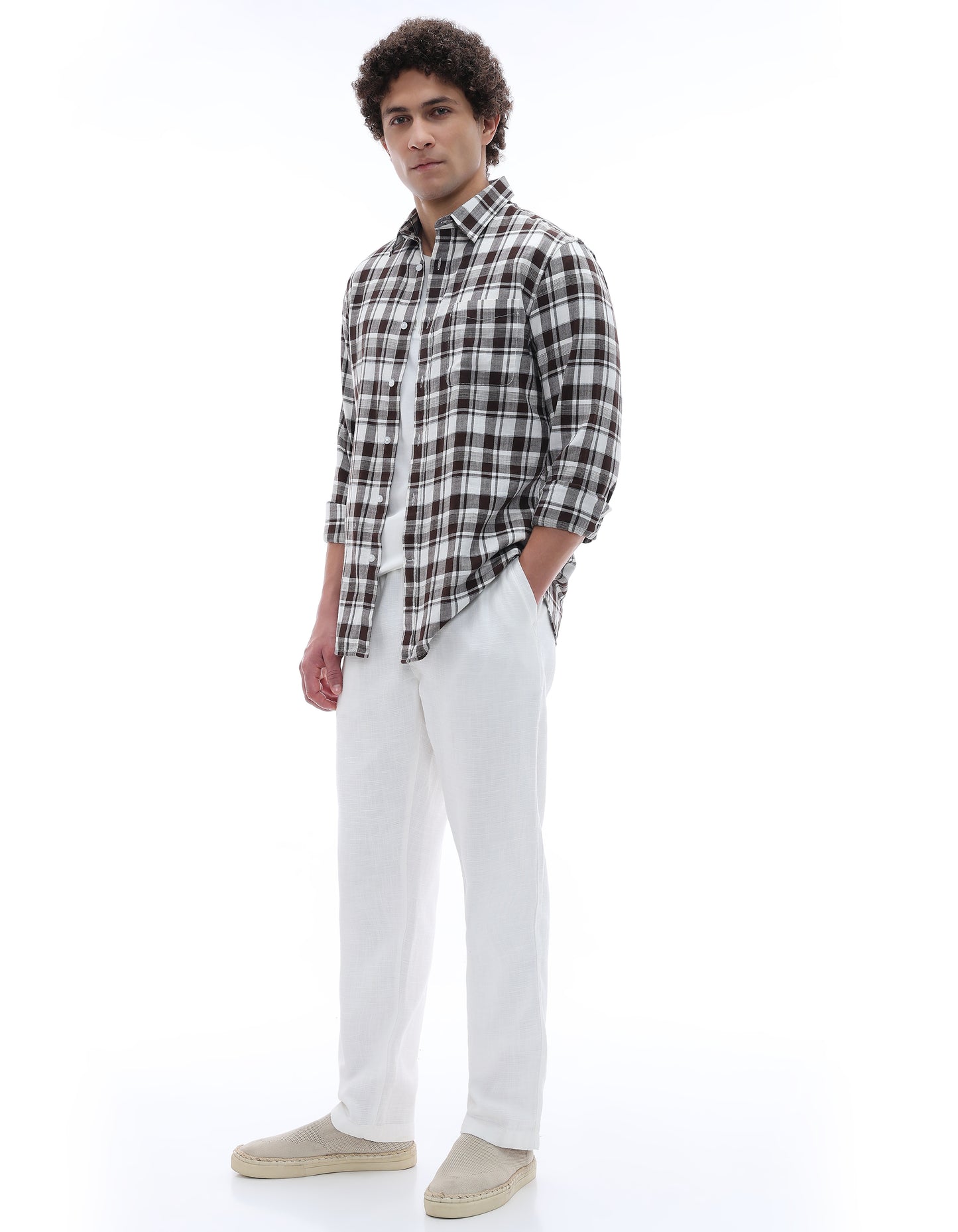 Celio Regular Fit Spread Collar 100% Cotton Shirt - Brown
