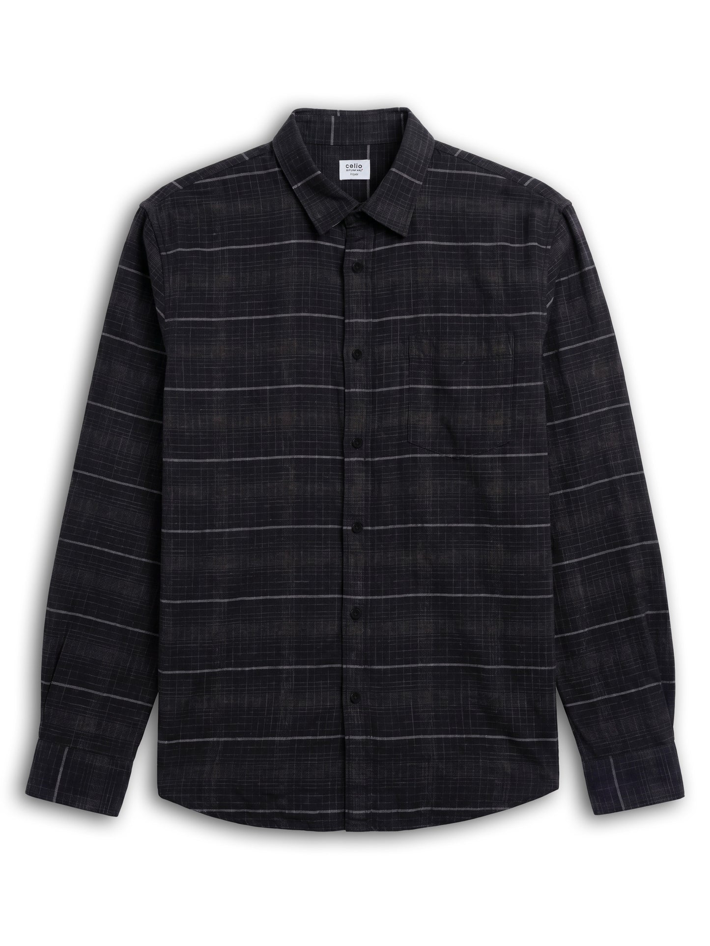 Celio Checks Regular Fit Cotton Black Shirts