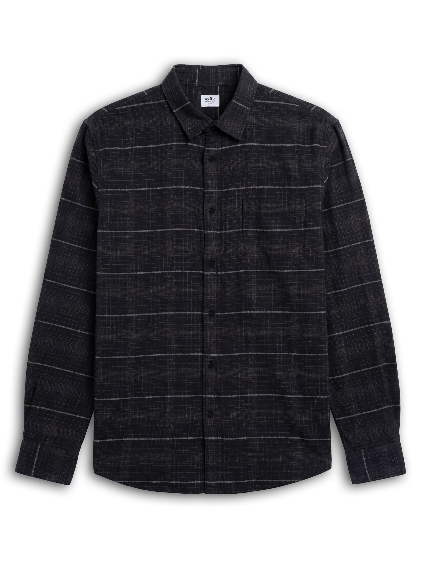 Celio Checks Regular Fit Cotton Black Shirts