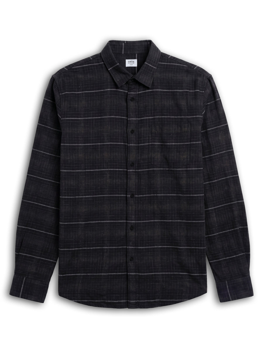 Celio Checks Regular Fit Cotton Black Shirts