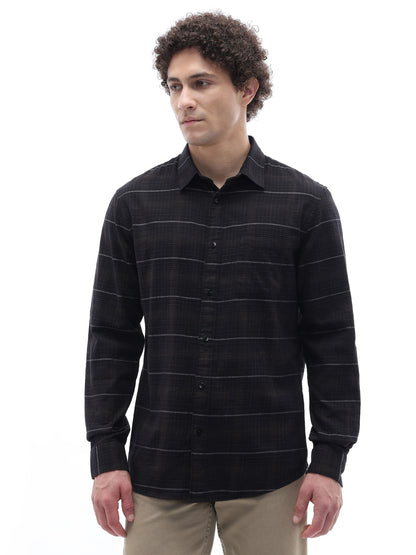 Celio Checks Regular Fit Cotton Black Shirts