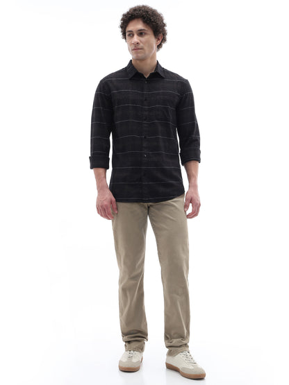 Celio Checks Regular Fit Cotton Black Shirts