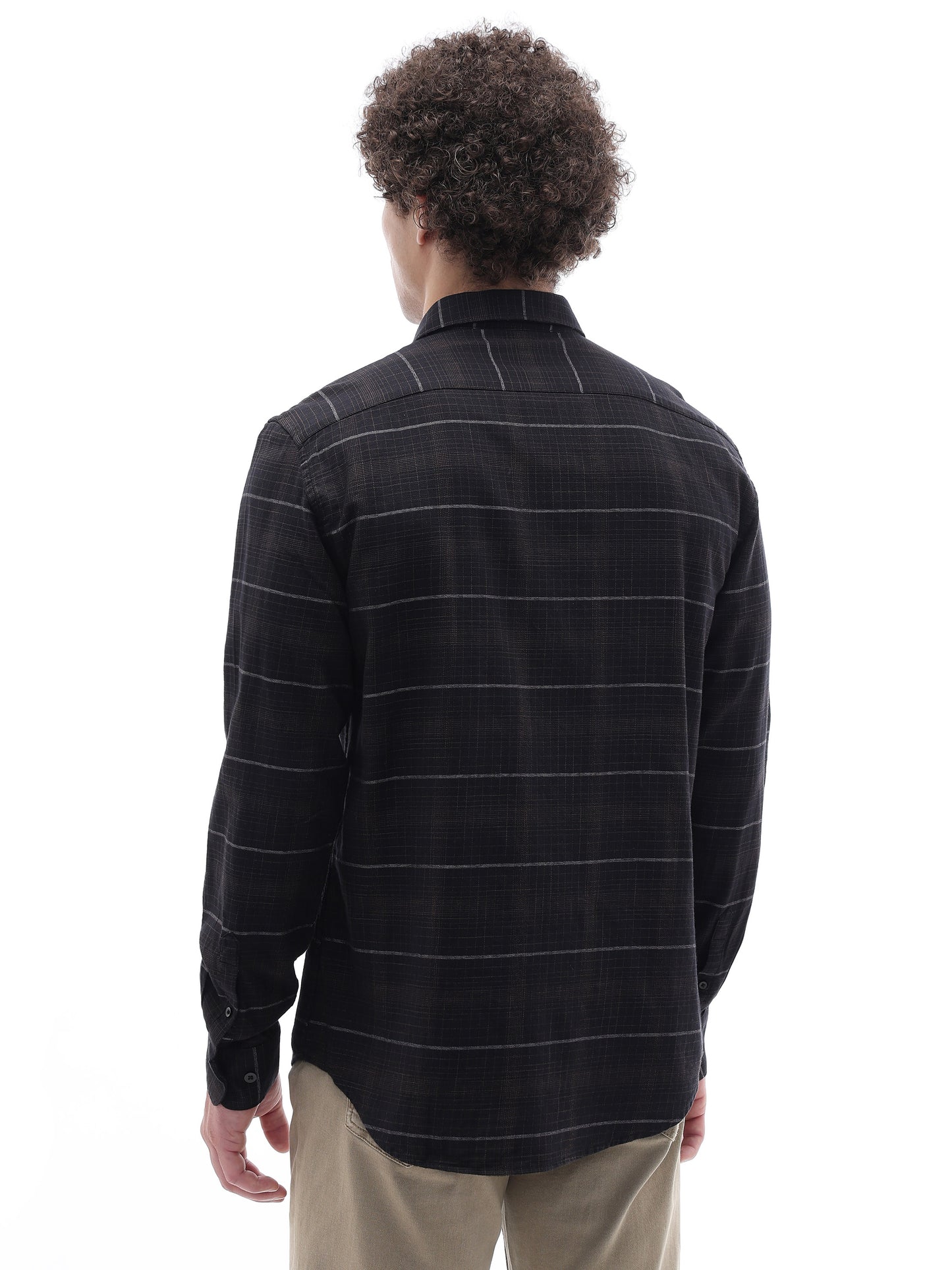 Celio Checks Regular Fit Cotton Black Shirts