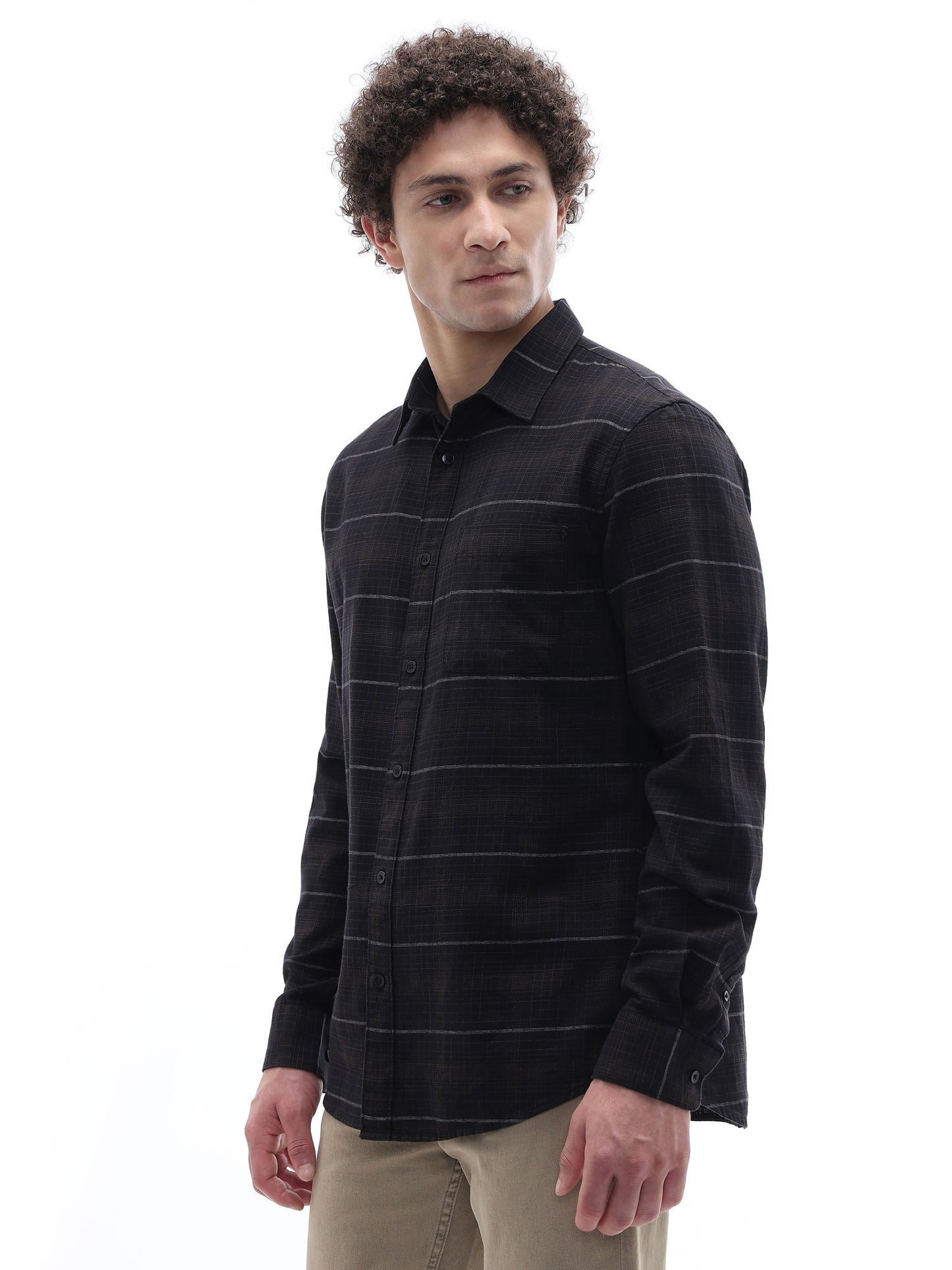 Celio Checks Regular Fit Cotton Black Shirts