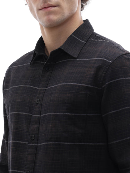 Celio Checks Regular Fit Cotton Black Shirts