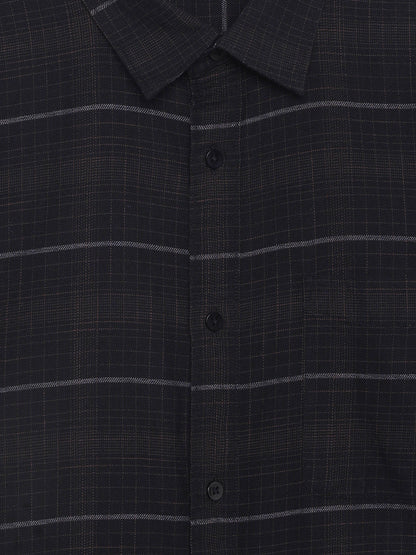 Celio Checks Regular Fit Cotton Black Shirts