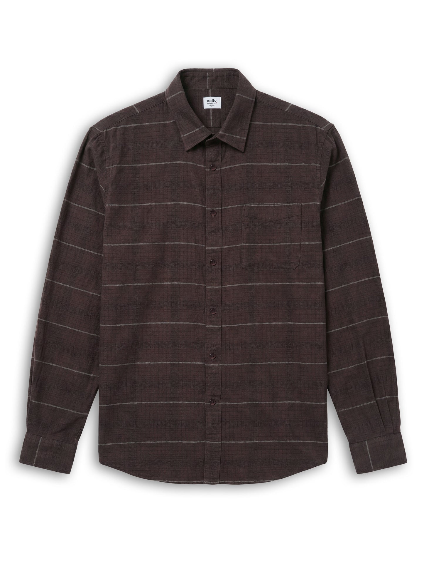 Celio Checks Regular Fit Cotton Brown Shirts