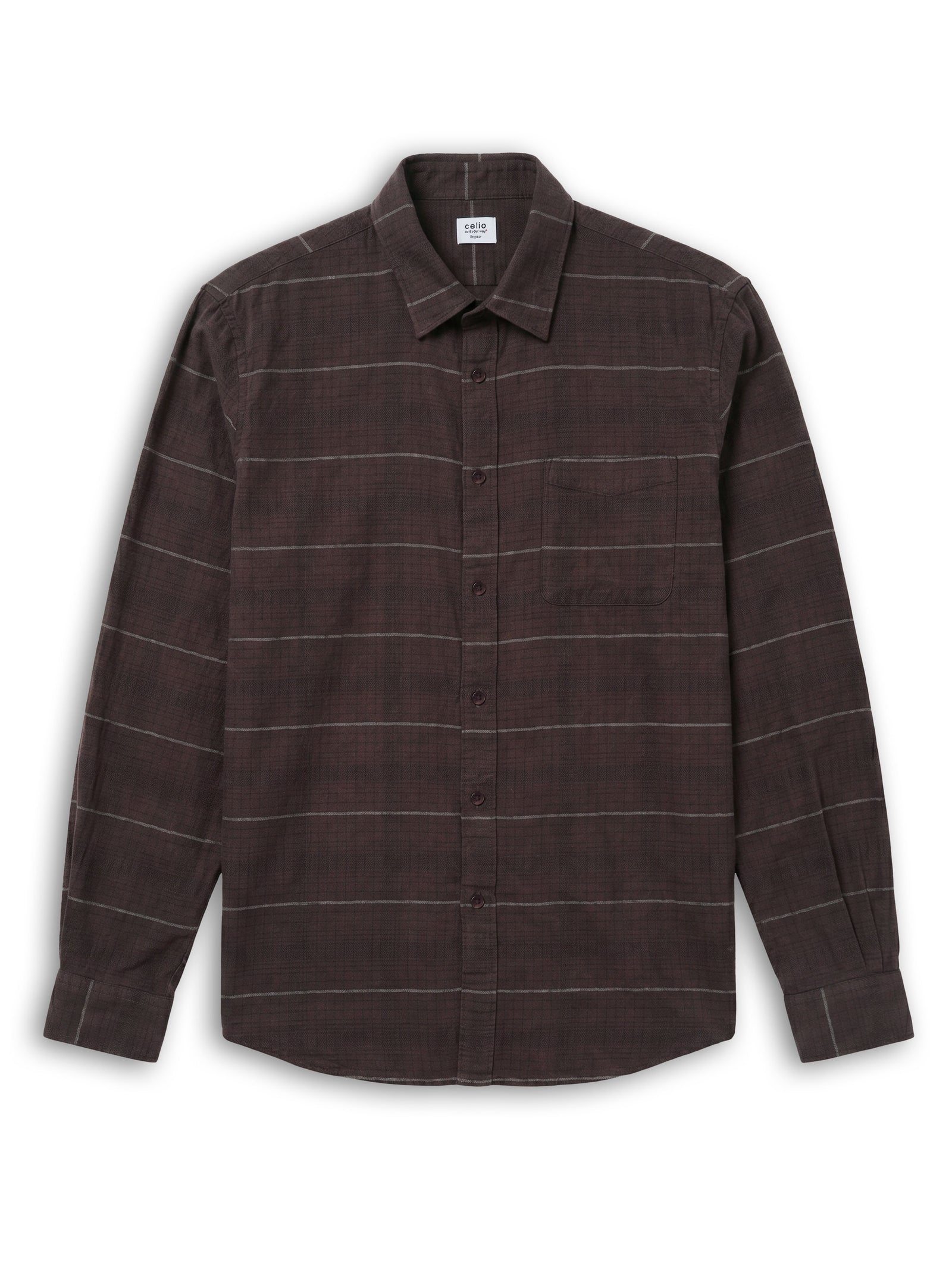 Celio Checks Regular Fit Cotton Brown Shirts