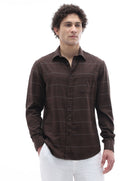 Celio Checks Regular Fit Cotton Brown Shirts