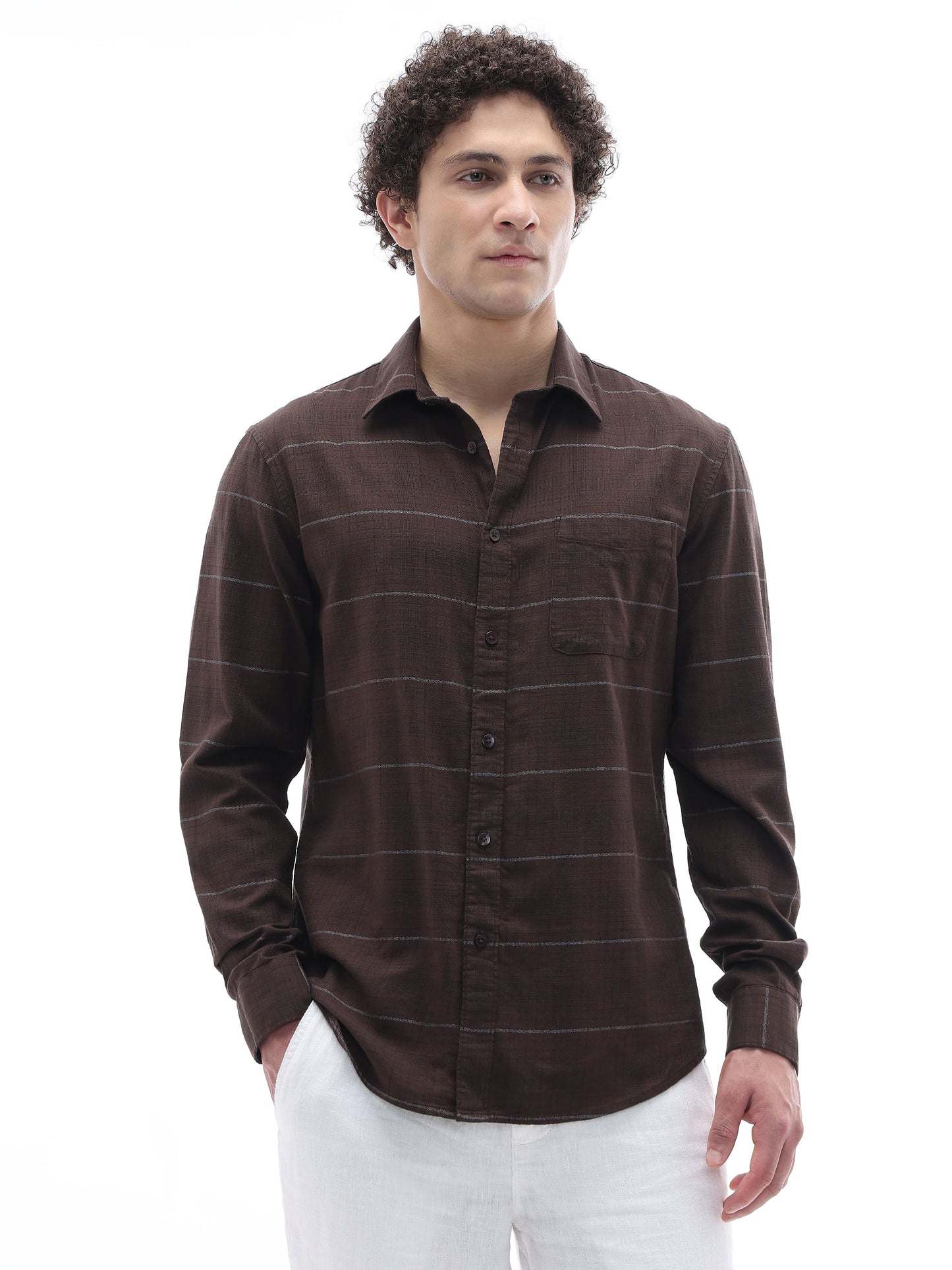 Celio Checks Regular Fit Cotton Brown Shirts