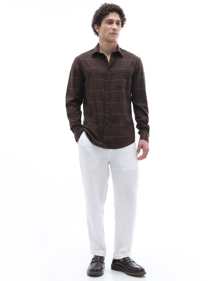 Celio Checks Regular Fit Cotton Brown Shirts