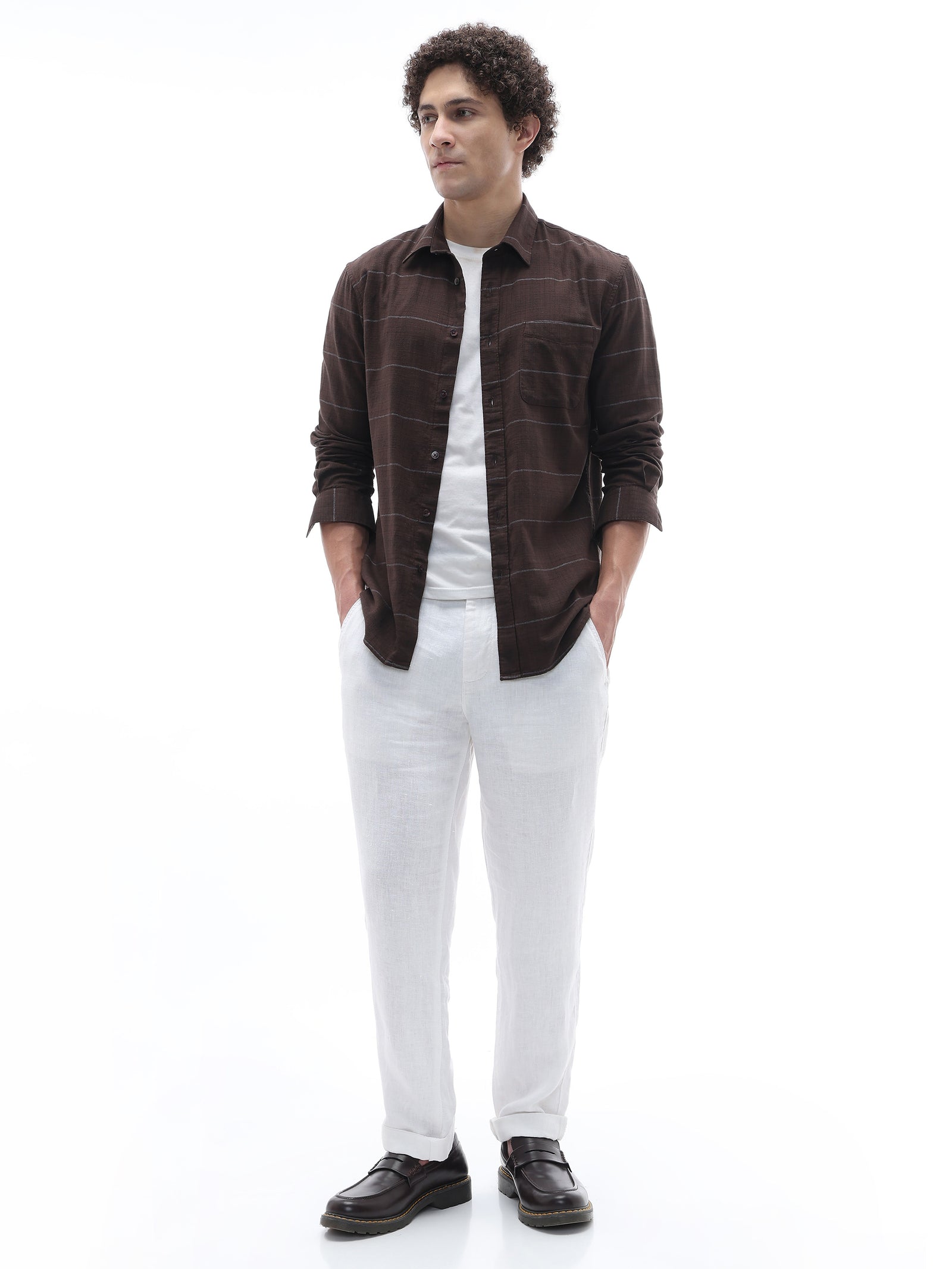 Celio Checks Regular Fit Cotton Brown Shirts
