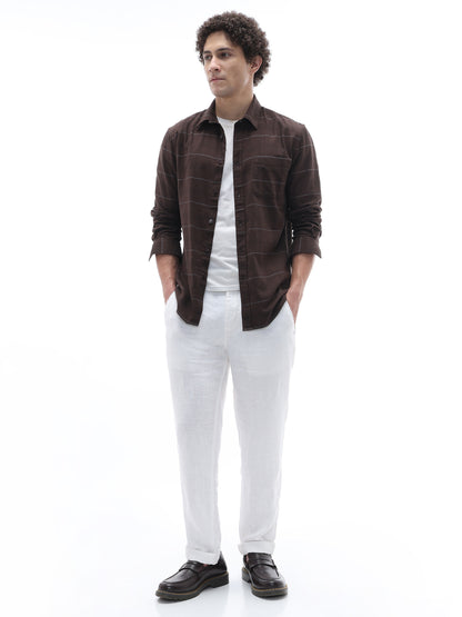 Celio Checks Regular Fit Cotton Brown Shirts