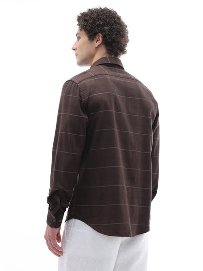 Celio Checks Regular Fit Cotton Brown Shirts