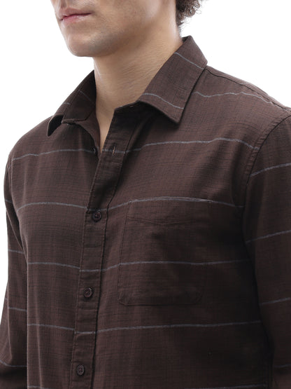 Celio Checks Regular Fit Cotton Brown Shirts