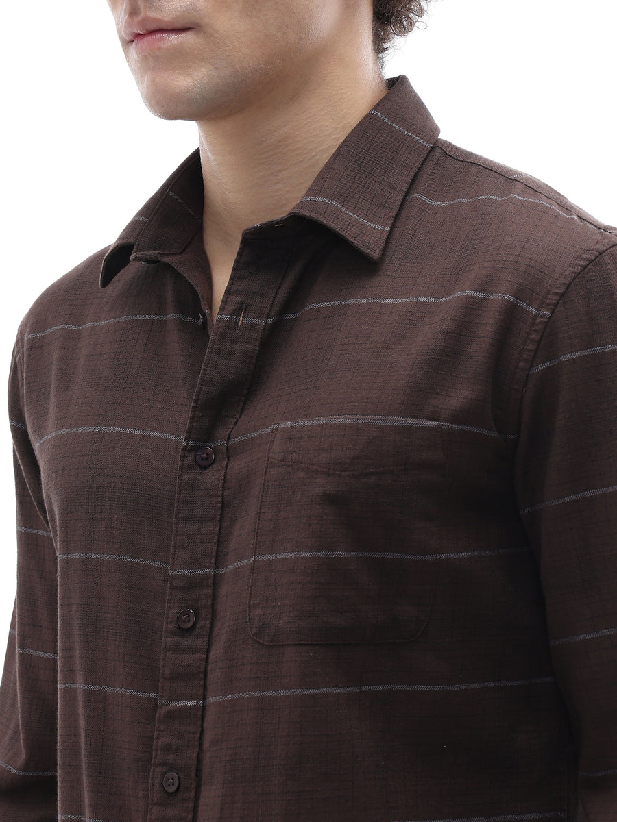 Celio Checks Regular Fit Cotton Brown Shirts