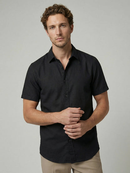 Celio Men Black Solid Regular Fit Cotton Shirts