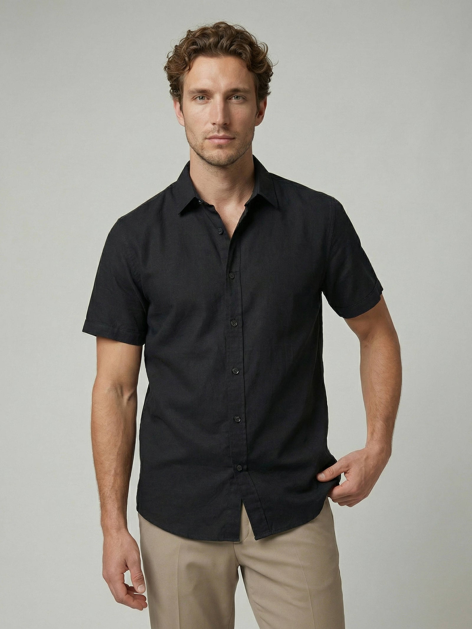 Celio Men Black Solid Regular Fit Cotton Shirts