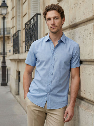 Celio Men Blue Solid Regular Fit Cotton Shirts