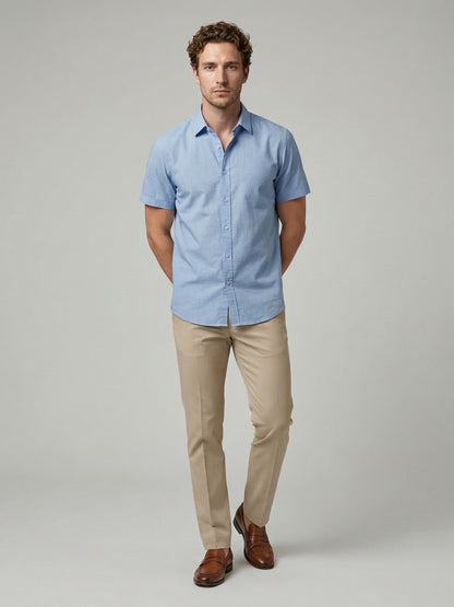 Celio Men Blue Solid Regular Fit Cotton Shirts