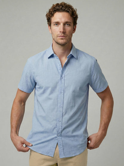 Celio Men Blue Solid Regular Fit Cotton Shirts