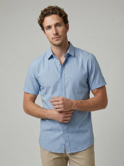 Celio Men Blue Solid Regular Fit Cotton Shirts