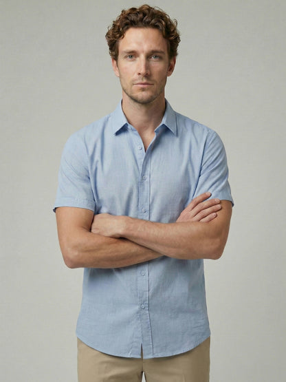 Celio Men Blue Solid Regular Fit Cotton Shirts