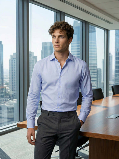 Celio* Men Blue Solid Slim Fit Cotton Shirts