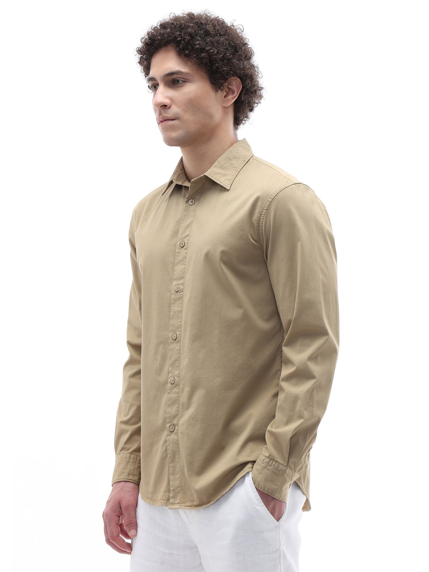 Celio Solid Regular Fit Cotton Blend Brown Shirts