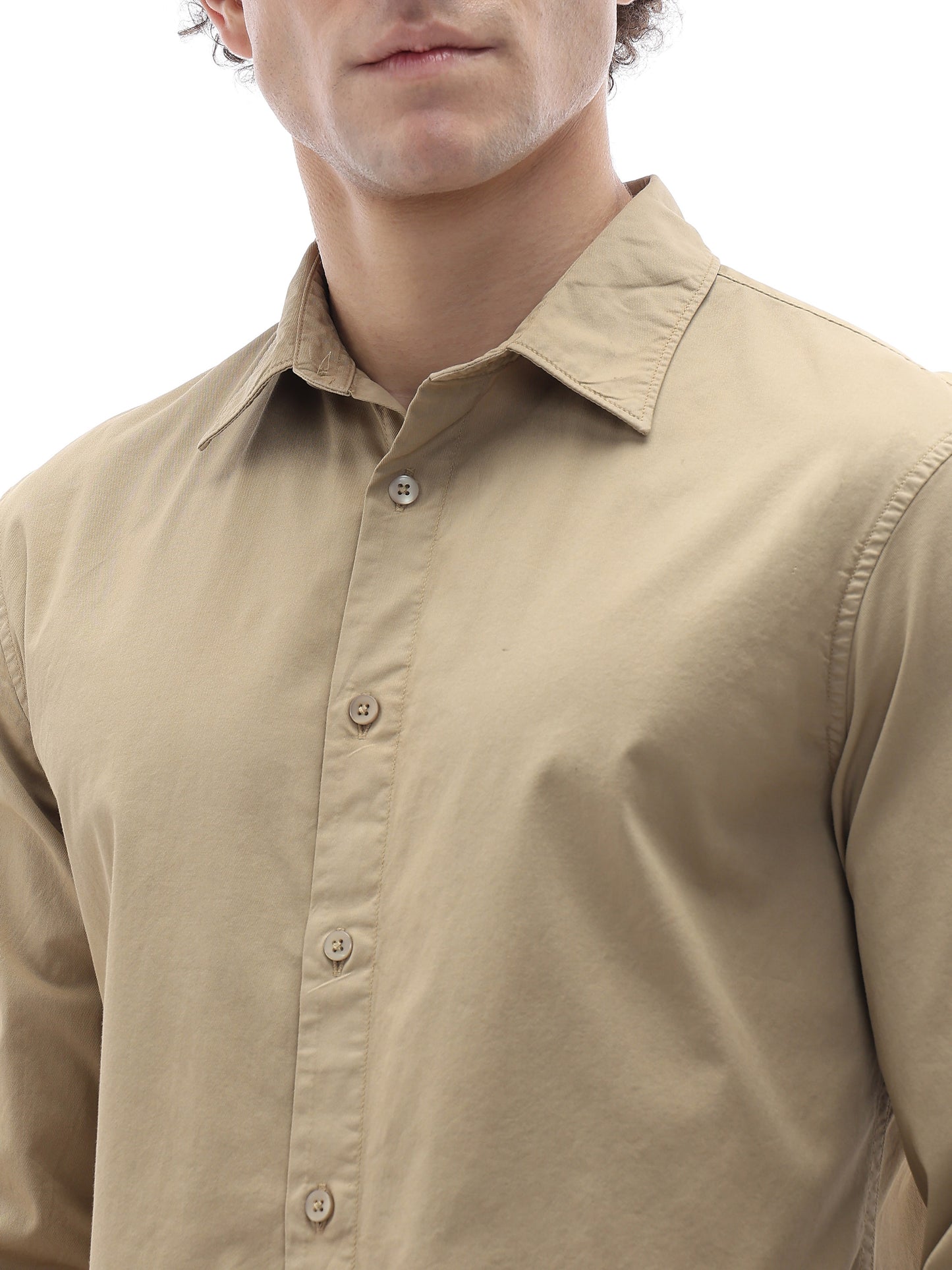 Celio Solid Regular Fit Cotton Blend Brown Shirts