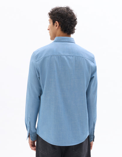 Celio Men Blue Solid Regular Fit Cotton Shirts