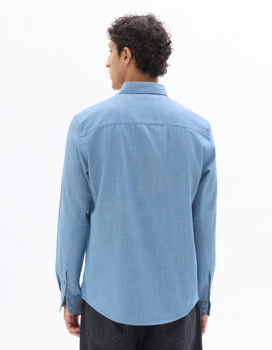 Celio Men Blue Solid Regular Fit Cotton Shirts