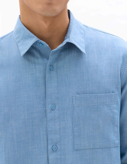 Celio Men Blue Solid Regular Fit Cotton Shirts