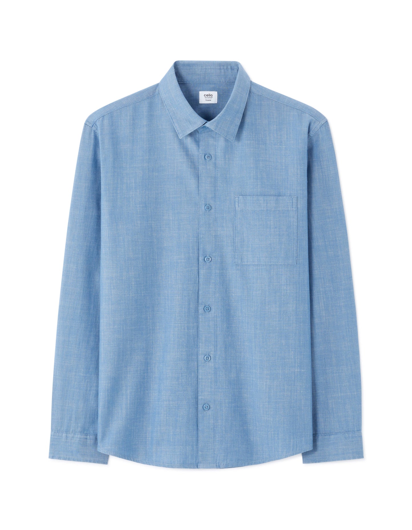 Celio Men Blue Solid Regular Fit Cotton Shirts