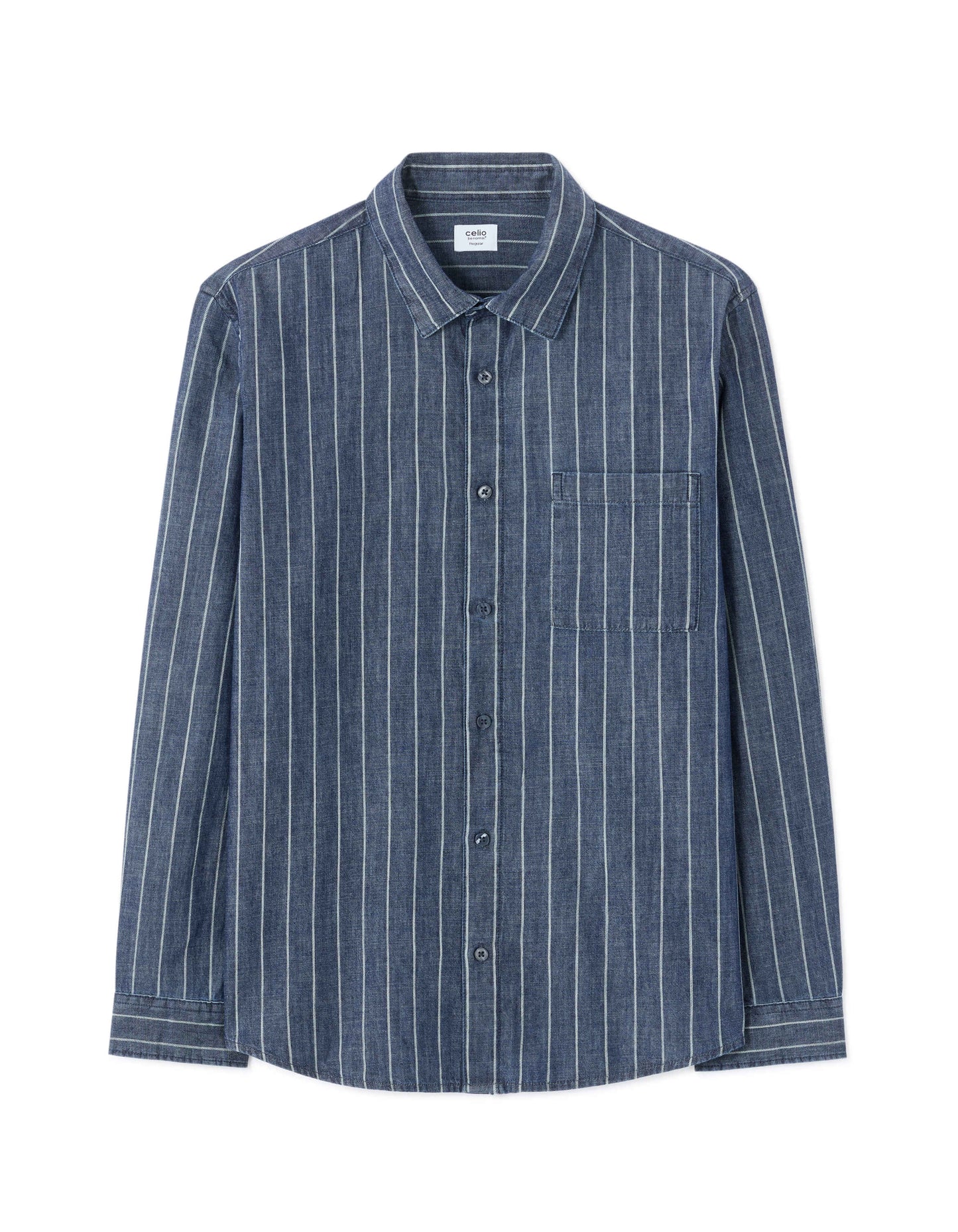 Celio Men Blue Striped Regular Fit Cotton Shirts