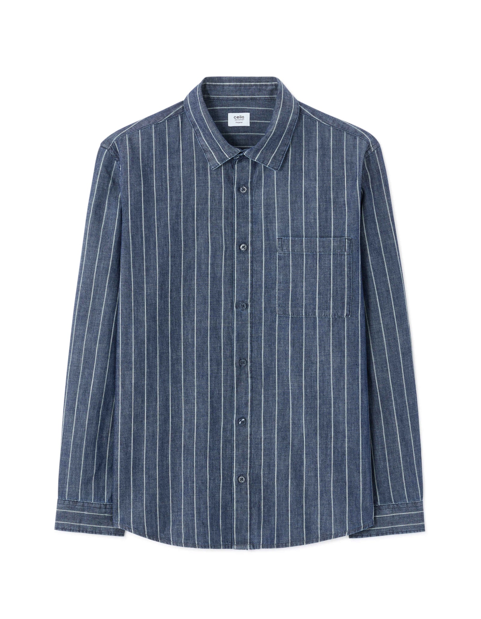 Celio Men Blue Striped Regular Fit Cotton Shirts