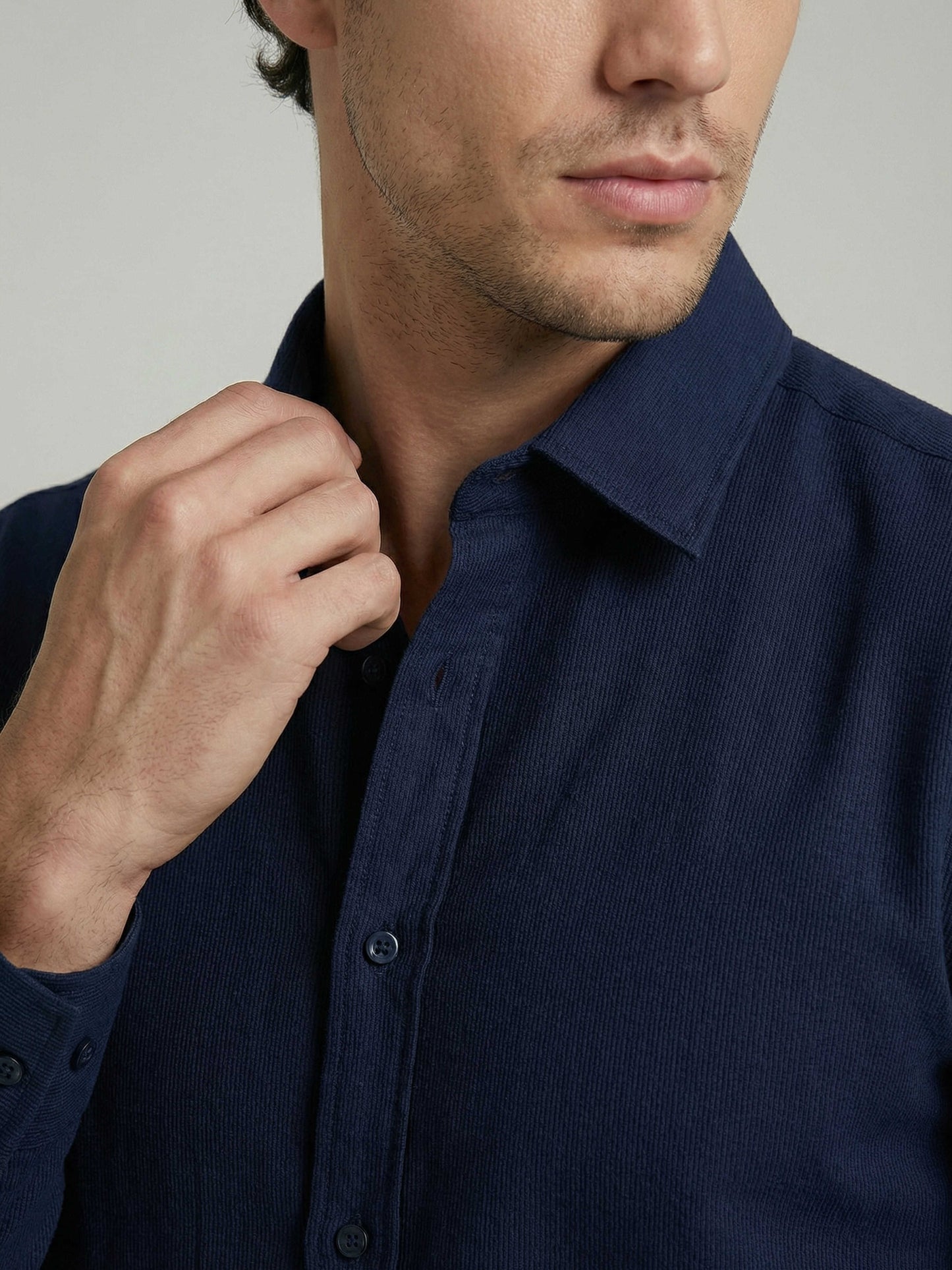 Celio Men Navy Blue Solid Regular Fit Cotton Shirts