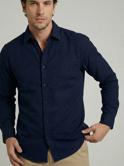 Celio Men Navy Blue Solid Regular Fit Cotton Shirts
