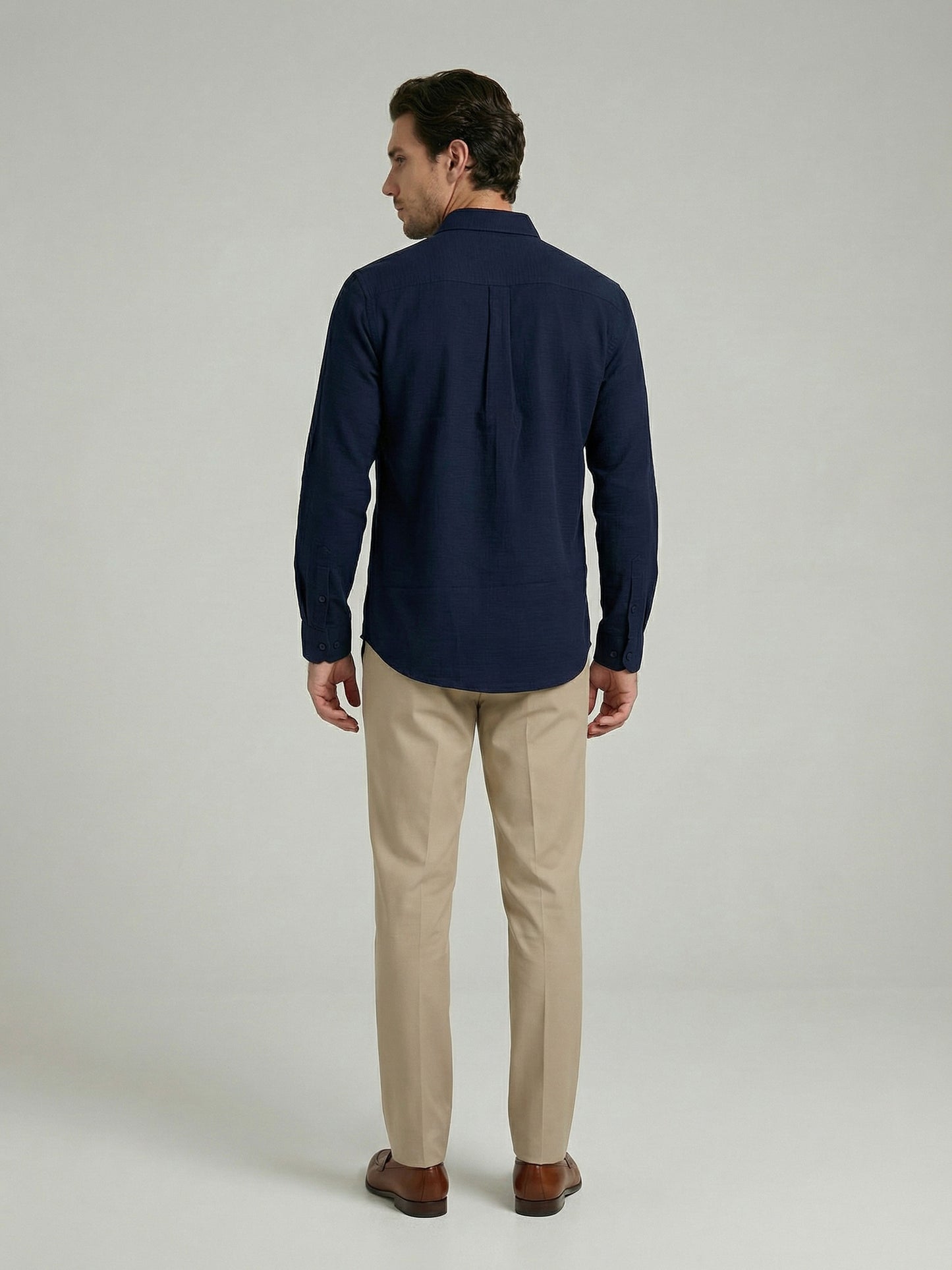 Celio Men Navy Blue Solid Regular Fit Cotton Shirts