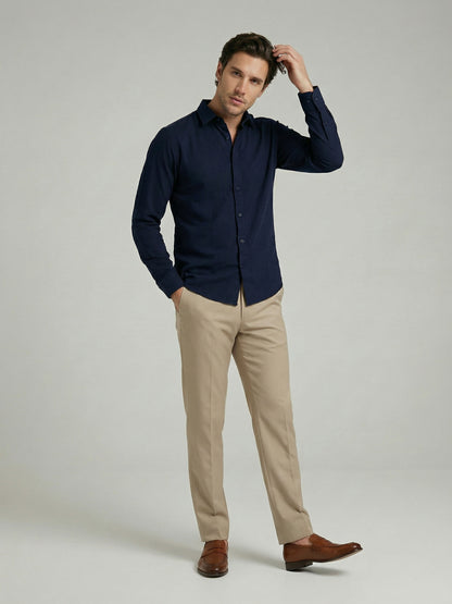 Celio Men Navy Blue Solid Regular Fit Cotton Shirts